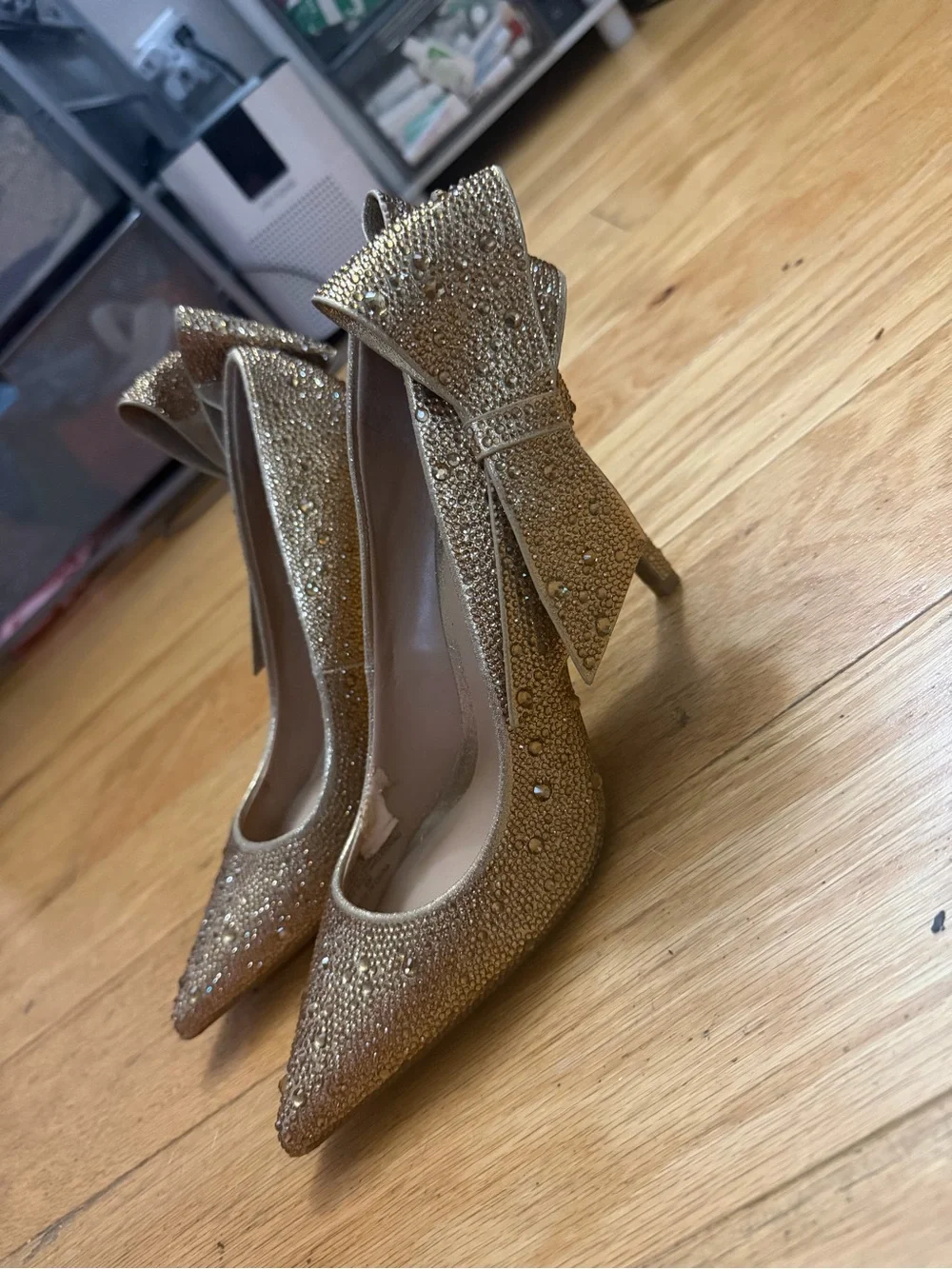 INC International Concepts Gold Crystal Bow Pointed-Toe Stilettos
